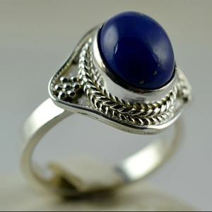 <b>Lapis</b> <b>Lazuli</b> <b>Ring</b> 925 Sterling Silver Handmade Boho Statement Promise Jewelry for Women Natural Oval Shape Gemstone Jewelry - Product Image 2