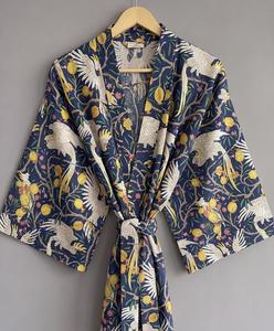 Kimono floral estampado para mujer, manga tres cuartos, corte holgado, con cinturón, vestido maxi informal de algodón tejido para mujer - Product Image 4