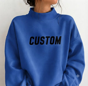 เสื้อสเวตเชิ้ตคอเต่าโอเวอร์ไซส์สำหรับผู้หญิง สีน้ำเงิน ผ้าฝ้าย พิมพ์ลายตัวอักษรด้านหน้า สไตล์ลำลอง ใส่ได้ในช่วงฤดูใบไม้ร่วง - Product Image 1