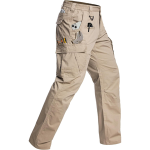 Pantalon cargo kaki pour homme, taille élastique, plusieurs poches, style workwear, tissu en polyester et coton, séchage rapide, printemps - Product Image 1