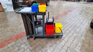 Multifunctional Janitorial Cart With 4 <b>Wheels</b> Steel Frame <b>Plastic</b> Material Partially Enclosed 2 Shelves Indoor Use - Product Image 6