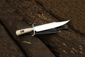 Handmade Movie Bowie <b>Knife</b> 1095 Carbon Steel Blade <b>Bone</b> <b>Handle</b> With Leather Sheath - Product Image 5