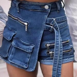Multi Pocket Rits Ontwerp Wrap Front Asymmetrische Zoom Denim Shorts Dames Sexy Zomer Denim Shorts Broek Jeans Y2K - Product Image 3