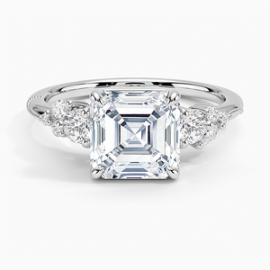 แหวน BOJ รุ่น 031 ทรง Asscher Cut เงินแท้ 925 ประดับเพชรทรง Camellia สามเม็ด ล้อมเพชรแบบ Halo น้ำหนัก 2 กะรัต สี D ความสะอาด VVS1 มอยส์ซาไนต์ รับรองโดย GRA ราคาประหยัด - Product Image 1