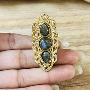 Trendy Latest Boho Brass <b>Rings</b> For Women 18K Gold Plated <b>Chunky</b> Statement Vintage Filigree Labradorite <b>Ring</b> Wholesale <b>Ring</b> - Product Image 6