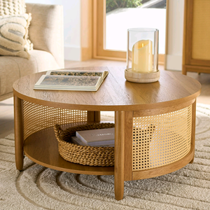 Modern Light Luxury Solid <b>Wood</b> <b>Round</b> <b>Coffee</b> <b>Table</b> With Natural Rattan Side Panels For Hotel Living Room Apartment - Product Image 1