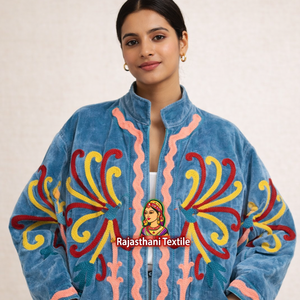 Ladies Reversible Hand Embroidery Velvet Cotton <b>Jacket</b> Customizable Blazer Style Bomber/Varsity Floral Pattern <b>Summer</b> Stand - Product Image 1