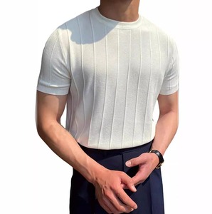 T-shirt décontracté minimaliste streetwear uni à manches courtes en jersey, lavable en machine, tissu prérétréci, coupe classique, pour l'entraînement - Product Image 1