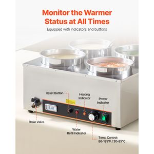 Scaldavivande Elettrico Commerciale Bain Marie da 1500W con 4 Pentole in Acciaio Inox da 6,34QT, Temperatura 86~185 Fahrenheit - Product Image 4