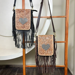 2025 vente en gros mode usiné à la main en cuir frange sacs à main de luxe Design à la mode en cuir à carreaux femmes sacs de messager sac à main - Product Image 4