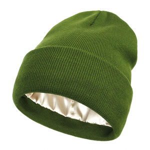 Gorro de Punto Unisex para Invierno, Forrado de Satén Grueso, con Logotipo Personalizado, Estilo Slouchy, 100% Acrílico, con Patrones de Puntos y Lazos, para Otoño y Playa - Product Image 2