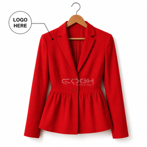 Cosh International Ropa Griega para Mujer, Blazer Rojo con Dobladillo Peplum, Doble Botonadura, Logotipo Personalizado, Transpirable y Elegante - Product Image 1