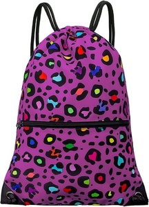 Shagaf Sports Wear Nylon <b>Drawstring</b> <b>Backpack</b> 30-40L Cream with Black Zipper Pocket and Straps - Product Image 2