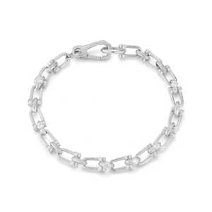 Bracelets en or massif 14K 18K personnalisés avec fermoir mousqueton de 6,5 pouces, ornés de diamants de laboratoire pavés ovales et de maillons de chaîne à maillons en U entrelacés - Product Image 3