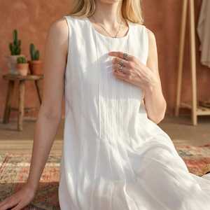Vestido midi sin mangas para mujer, elegante vestido de verano con corte en A, vestido maxi blanco informal - Product Image 3