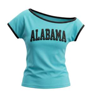 T-shirt asymétrique à épaules dénudées pour femme Georgia, en jersey de coton à manches courtes, imprimé lettres, décontracté, pour l'été - Product Image 2