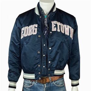 2025 OEM Custom Mens Retro 80s Varsity <b>Jacket</b> Winter Color Satin Starter Ribbed Elastic Cuff Letter Pattern Bomber <b>Jacket</b> - Product Image 1