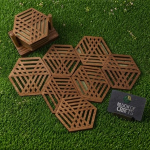 Ensemble de 6 sous-verres décoratifs en bois découpé au laser, style Jali, pour la maison, l'hôtel, le café - Product Image 6
