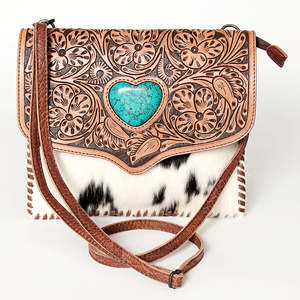 Bolso Bandolera de Cuero Genuino Marrón con Grabado Floral Vintage para Mujer, con Cremallera y Correa Larga - Product Image 1