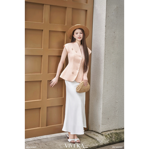 Women's Elegant Buttons Peplum <b>Blouse</b> YONA Office Lady Spandex / Polyester Regular Mandarin Collar Cap Sleeve Twill - Product Image 1