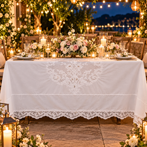 Mantel de Encaje Blanco de Lujo Bordado, Cubierta de Mesa Floral Vintage para Banquetes, Decoración Elegante para Bodas y Cenas Románticas - Product Image 4