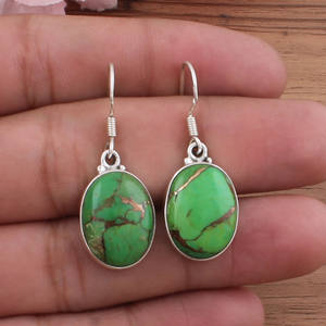 Boucles d'oreilles de luxe en cuivre vert naturel, argent sterling 925, faites à la main, goutte d'eau, pierre précieuse, style bohème, bijoux - Product Image 1