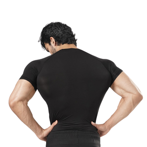 Camiseta de Compresión Negra Personalizada para Hombre, Manga Corta, Cuello Redondo, Ajustada, para Gimnasio, Entrenamiento, Deporte, Ropa Deportiva, Capa Base - Product Image 4
