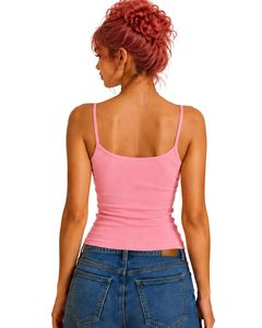 Custom Pink Women Lace Trim Ribbed <b>Cami</b> Tank <b>Top</b> Spaghetti Strap Sleeveless Cotton Slim Fit Casual Summer <b>Crop</b> Vest Fashion Wear - Product Image 2