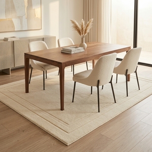 Alfombra de Lana Tufted de Lujo Color Marfil, Hecha a Mano, Textura Lisa, Alfombra Suave y Gruesa, Estilo Moderno Minimalista, Tamaño Personalizado - Product Image 3