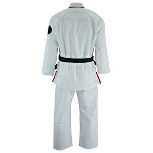 Uniforme de judo blanc 100% coton, coupe classique, durable, unisexe pour adultes, vêtements d'arts martiaux avec bordure rouge et ceinture noire - Product Image 2