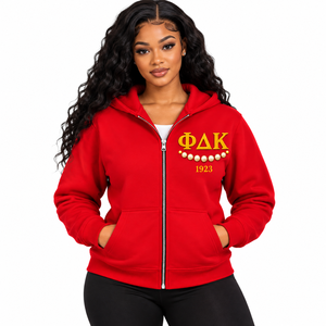 Sudadera con Capucha y Cremallera para Mujer PDK, Diseño con Letras Griegas en el Pecho, Ropa Casual y Relajada para el Día a Día, Prenda Premium para Hermandades, Cómoda - Product Image 1