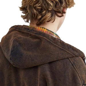 Sweat à capuche zippé unisexe OEM vintage délavé coupe ample 500 GSM en molleton brossé surdimensionné délavé à l'acide uni basique - Product Image 6