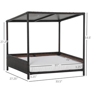 Casa para Perros y Gatos de Mimbre Mediana con Cama de Ratán para Cachorros, Sofá para Mascotas de Interior/Exterior para Jardín/Patio con Cojín Extraíble - Product Image 2