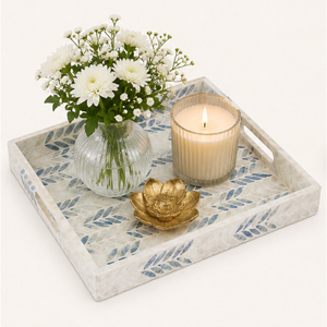 Bandeja de lujo de nácar azul con mosaico de hojas de espiga, bandeja cuadrada con incrustaciones de nácar para centro de mesa de café o decoración. - Product Image 4