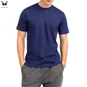 Camisetas de punto 100% algodón para hombre, cuello redondo, color azul, transpirables, de tela suave, estilo urbano, personalizables, de gran venta. - Product Image 5