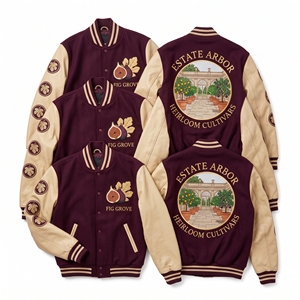 Chaqueta universitaria al por mayor verde bosque con cuerpo de lana y mangas de cuero marrón óxido, estilo Letterman River Osier Basket Weaver Wicker - Product Image 2
