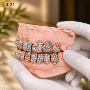 Grillz plaqué or rose avec moissanite taille brillant rond sertie en canal, pour un look glamour en soirée, unisexe - Product Image 4
