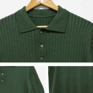 Polo de Punto Texturizado Marrón Sólido para Hombre, Manga Corta, Cuello Casual con Botones - Product Image 6