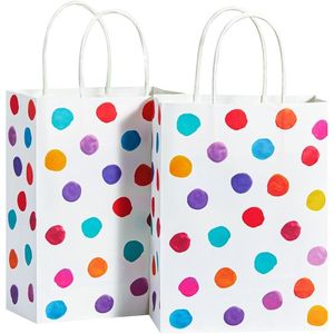 Confezione da 24 Sacchetti Regalo in Carta con Manici, Design a Pois Colorati, 22,1 x 16 x 8 cm, per Feste di Compleanno - Product Image 1
