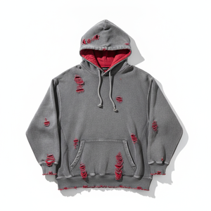 <b>Sun</b> Faded Thick <b>Drop</b> Shoulder Hole Hoodie Checkered Heavyweight Oversized Hoodie Acid Wash Distressed Reversible Hoodie - Product Image 1