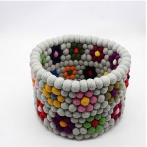 Flower Pattern <b>Wool</b> Pom Pom Basket Bohemia Style Decorative Storage Bin - Product Image 4
