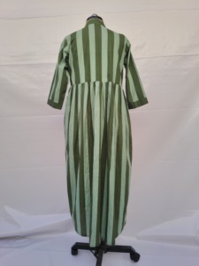 Vestido Kaftán de Algodón a Rayas Verdes para Mujer, Cuello en V, Manga Larga, Corte Holgado, Estilo Maxi, Ropa Casual de Verano para Compradoras de Boutique - Product Image 2