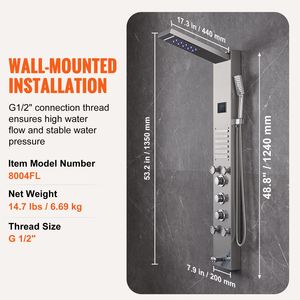 Pannello Doccia Idroelettrico con Schermo LED a 6 Modalità, 5 Getti Massaggianti, Effetto Pioggia e Cascata - Accessorio per Cabina Doccia - Product Image 3