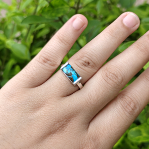 เครื่องประดับแฟชั่นคลาสสิก แหวนทองเหลืองชุบเงิน 18k ประดับด้วยพลอยธรรมชาติ ทองแดงและเทอร์ควอยซ์ แหวนปรับขนาดได้สำหรับผู้หญิง เครื่องประดับสวยหรูไม่ซ้ำใคร - Product Image 3