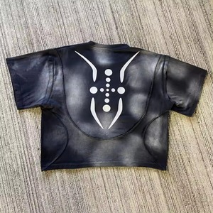 NUEVAS Camisetas con Logotipo Personalizado 2026, Estilo Boxy, Cortas, Estampadas, al por Mayor, con Bolsillo, para Hombre, de Algodón Liso, Negras, Vintage, Lavado Ácido - Product Image 2