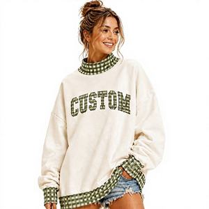 Custom Front Logo Polyester/Cotton Material Women's Drop Shoulder <b>Mock</b> <b>Neck</b> Sweatshirt Oversized Pullover <b>Top</b> Breathable Fabric - Product Image 1