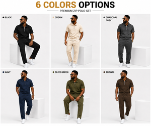 Ensemble de survêtement de luxe pour homme avec polo zippé et pantalon de jogging à manches courtes en coton premium, avec clous décoratifs, Fabricant OEM ODM - Product Image 3