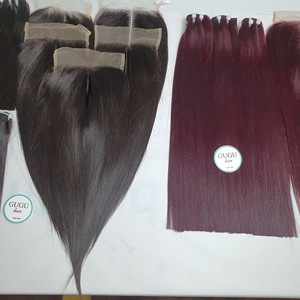 Paquets de Cheveux Humains Remy Vietnamiens Bruts Bourgogne Foncé Droite avec Fermeture HD Dentelle Transparente pour les Femmes Noires Marque Privée - Product Image 2