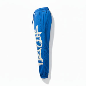 <b>Men's</b> Blue Polyester Sweatpants With <b>White</b> Logo Print Elastic Waist Drawstring Casual Joggers Lightweight Spring Style - Product Image 3