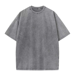 Camiseta Oversize con Lavado Ácido 100% Algodón, Estilo Vintage, Cuello Redondo, Manga Corta, Color Sólido, para Hombre - Product Image 3